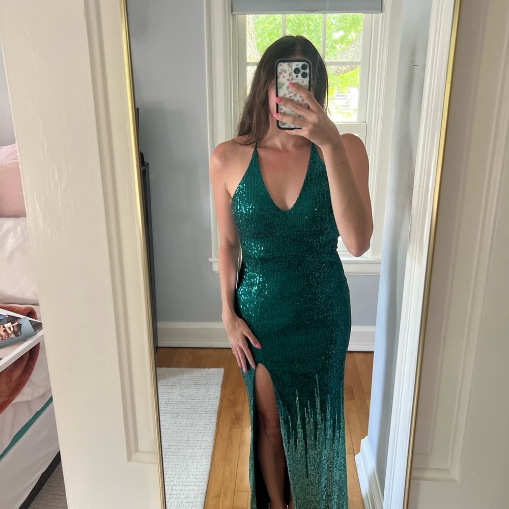 Green sequin maxi dress